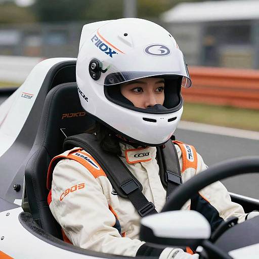 Woman Racecar Driver in Racing Gear