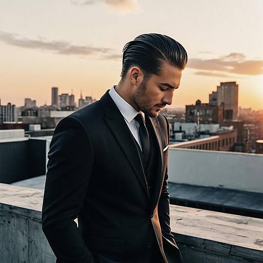 Slick Back Hairstyle on Urban Rooftop