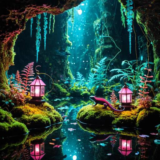 Bioluminescent Crystal Cave with Salamanders Bioluminescent Crystal Cave with Salamanders