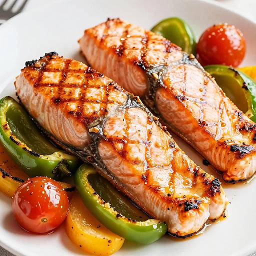 Perfectly Grilled Salmon on Roasted Vegetables