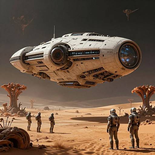 Alien Spacecraft Over Desert Planet