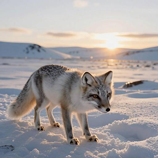 Cinematic Arctic Fox Hunting at Sunset