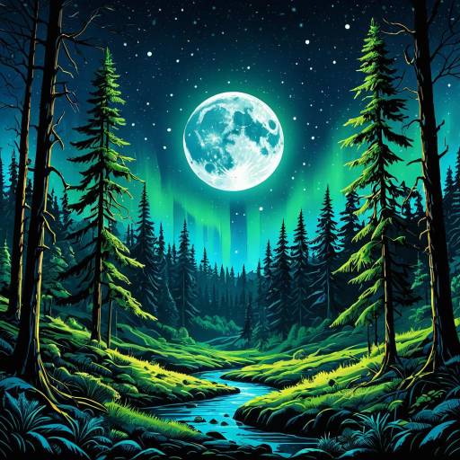 Surreal Aurora Forest Landscape Artwork