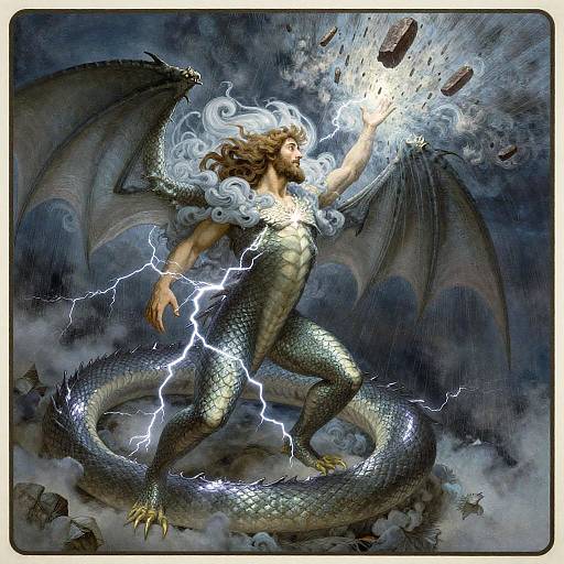 Art Nouveau Christ Battling Storm Wyrms