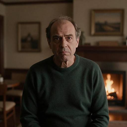 Intense Middle-Aged Man in Cozy Room