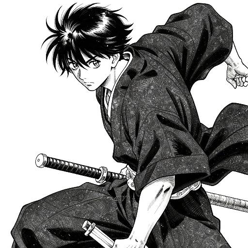 Dynamic Manga Hero in Ink Style