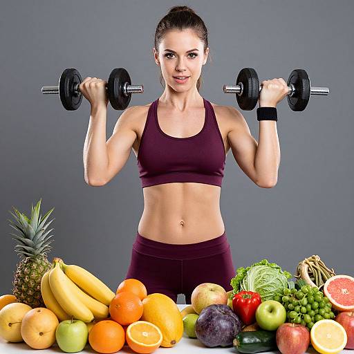 Fit Woman with Weights and Fruits