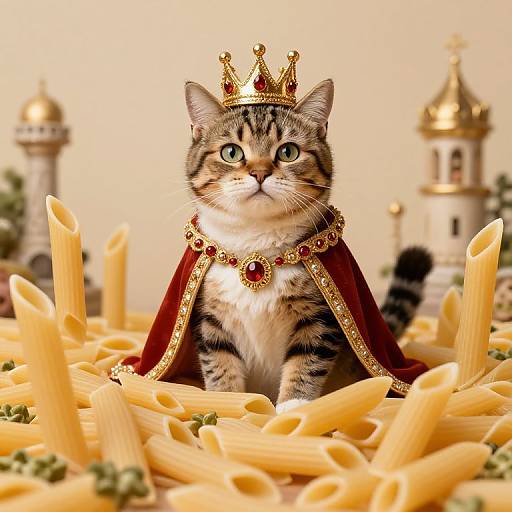 Regal Tabby Cat Ruling Pasta Kingdom