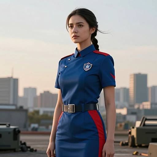 Confident Female Soldier in Modern Battlefield