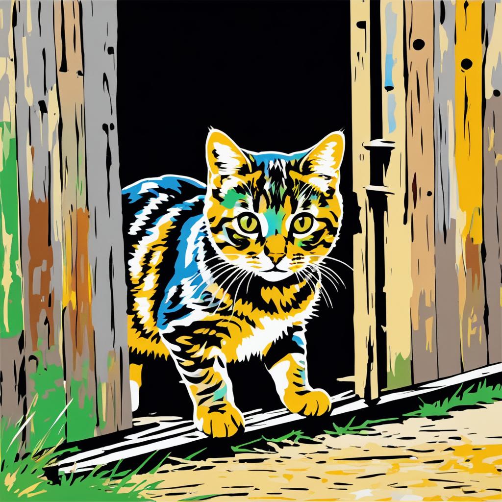 Whimsical Tabby Cat in Rustic Barn