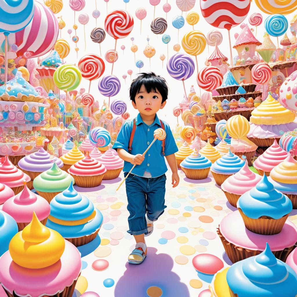 Magical Boy in Whimsical Candy Land