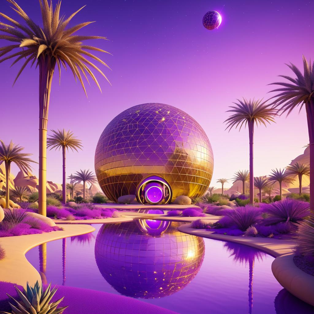 Futuristic Oasis in Golden Skies