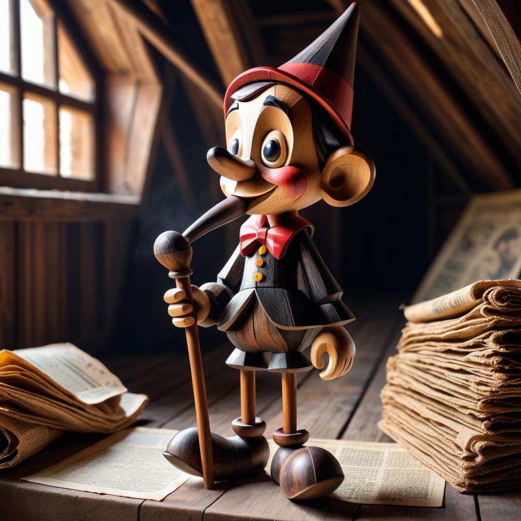 Sinister Pinocchio in Dusty Attic