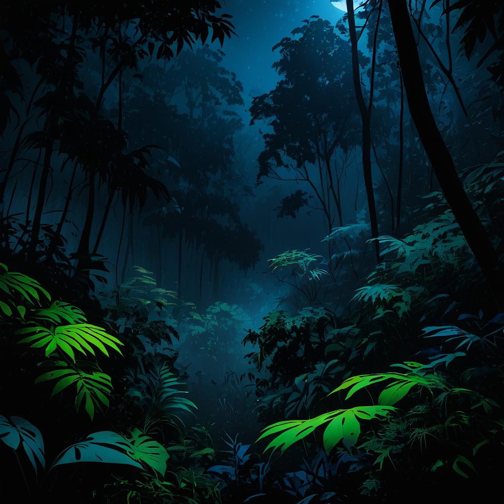 Eerie Moonlit Temperate Jungle Scene