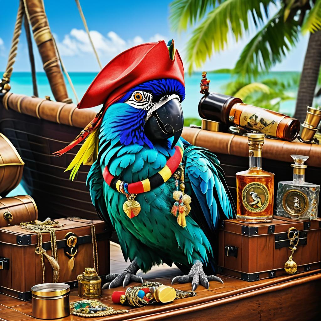 Pirate Parrot on a Treasure Boat