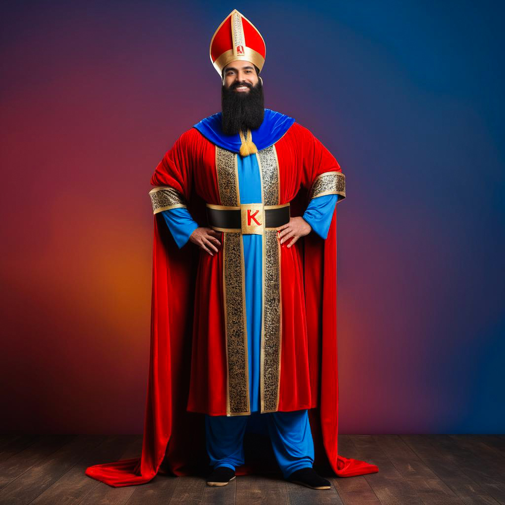 Excited Father in Festive Sinterklaas Attire