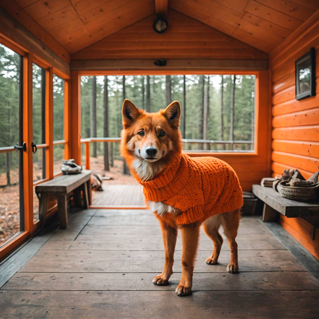 Cozy Cabin with Animal in Sweater