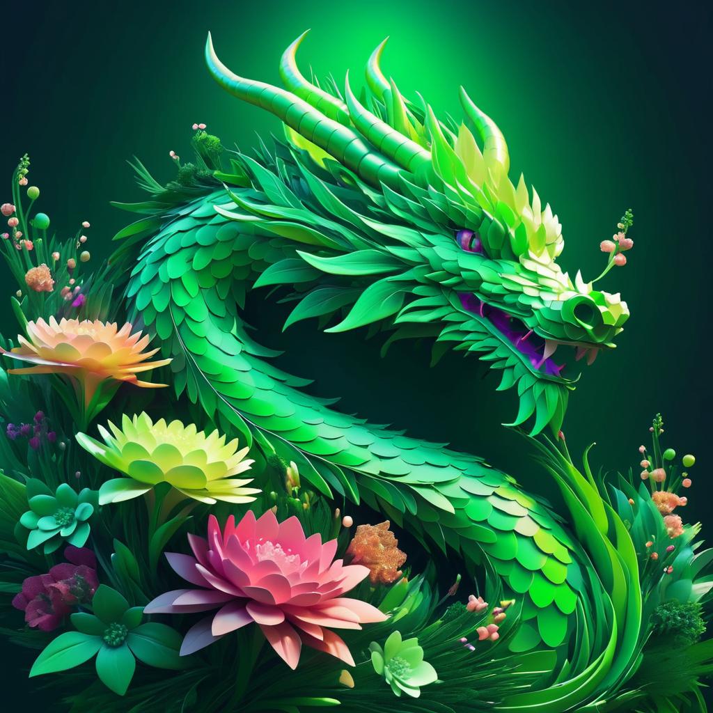 Cinematic Floral Dragon Artwork in Hyper-Realism