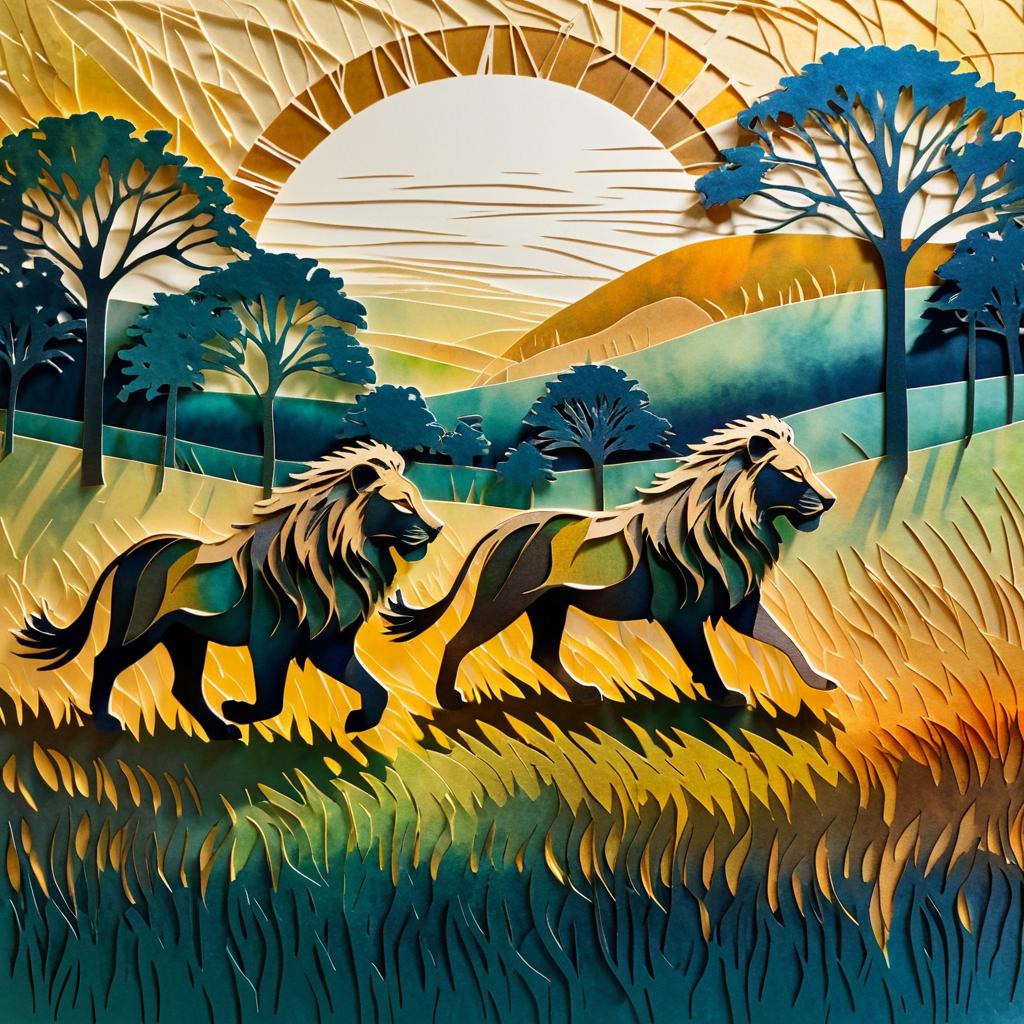 Lions Running Through a Textured Meadow