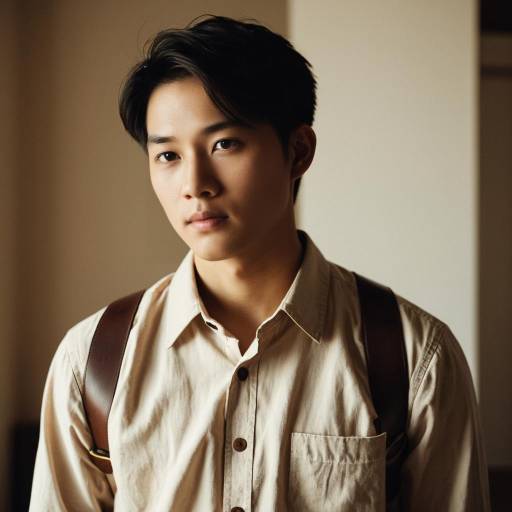 Young Asian Man in Beige Shirt Indoors