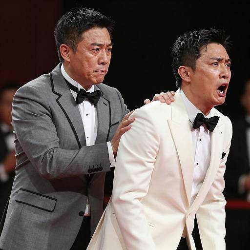 Two Men in Formal Wear with Intense Expressions