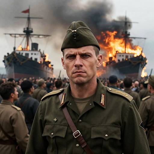 Intense Military Officer Amidst Chaos