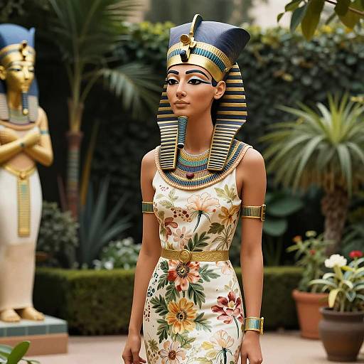 Elegant Woman Inspired by Nefertiti in Garden