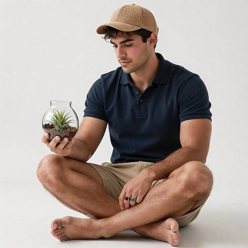 Barefoot Muscular Man Holding Terrarium