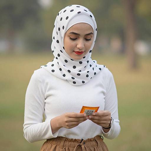Young Woman in Polka-Dot Hijab
