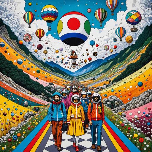 Cosmic Travelers in Vibrant Surreal Landscape Cosmic Travelers in Vibrant Surreal Landscape
