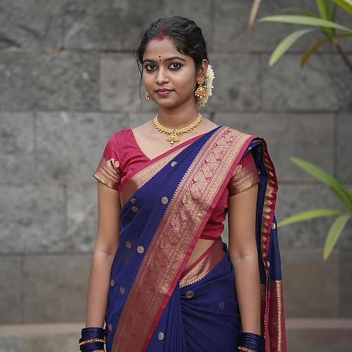 Young Indian Woman in Traditional Marathi Sari