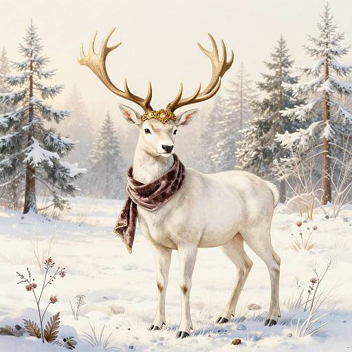 Serene White Stag in Dawn Meadow