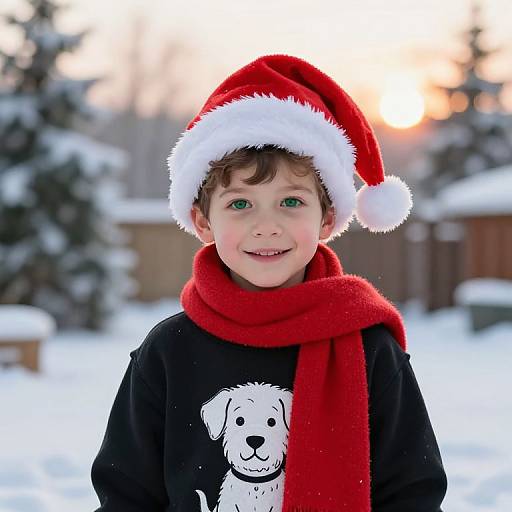 Cheerful Boy in Festive Winter Scene