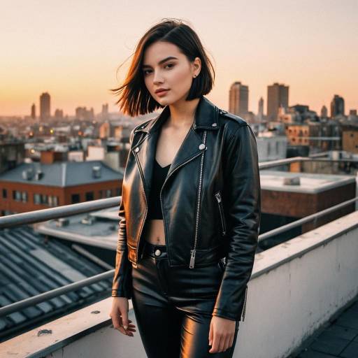 Young Woman with A-Line Bob on Urban Rooftop