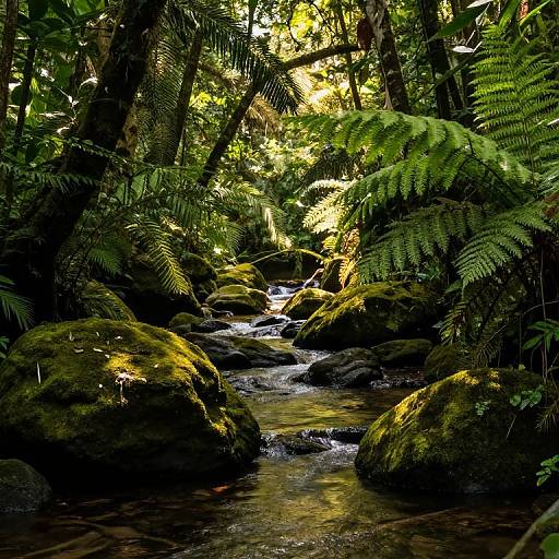 Sunlit Jungle Stream Serenity