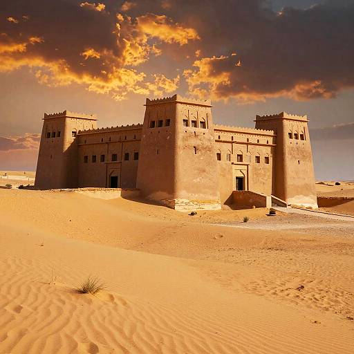 Arafed Desert Fortress at Sunset