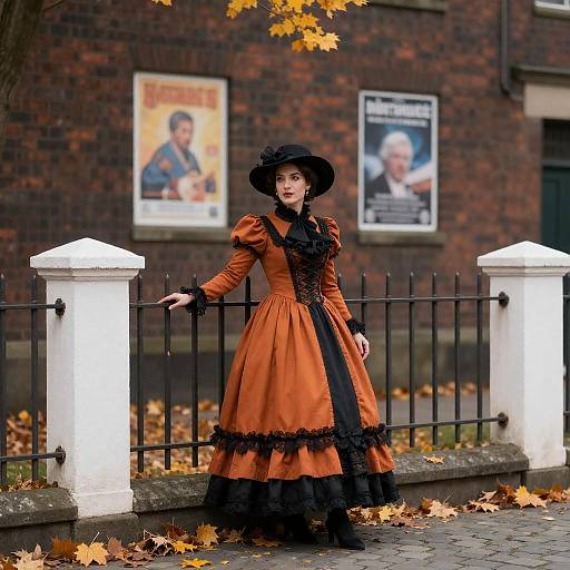 Victorian Lady on Autumn Cobblestones