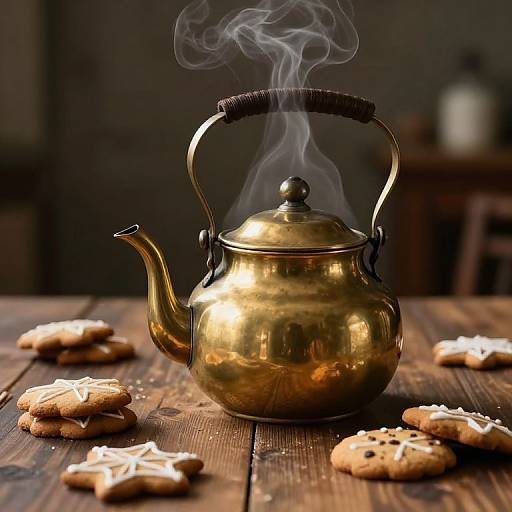 Cozy Brass Teapot with Gingerbread