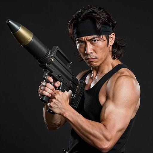 Muscular Man Holding Rocket Launcher