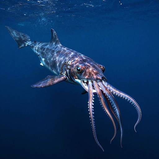 Megalodon Squid in Bioluminescent Abyss