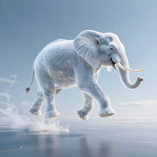 Levitating Translucent Elephant in Sky