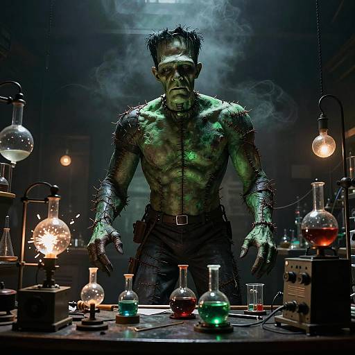 Frankenstein Creature in Victorian Lab