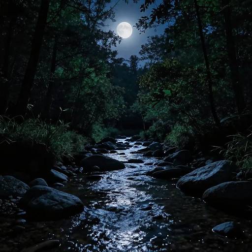 Moonlit Forest Stream Serenity