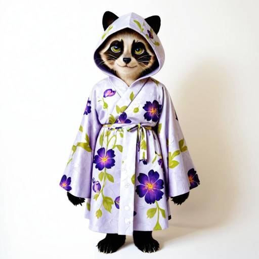 Mischievous Raccoon Humanoid in Floral Robe