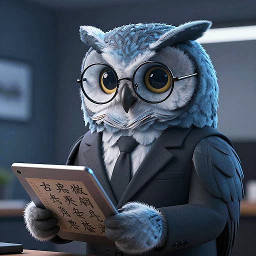 3D Scholarly Owl with Digital Tablet