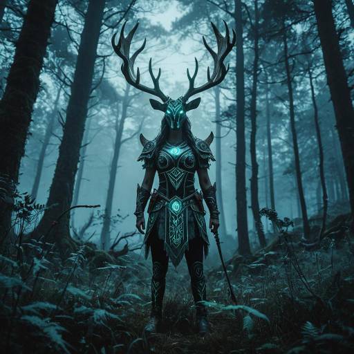 Enchanted Forest Guardian with Glowing Antlers