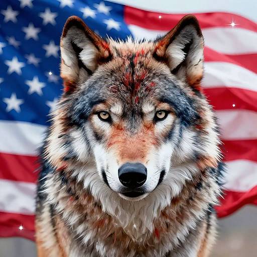 Patriotic Wolf Close-Up Portrait
