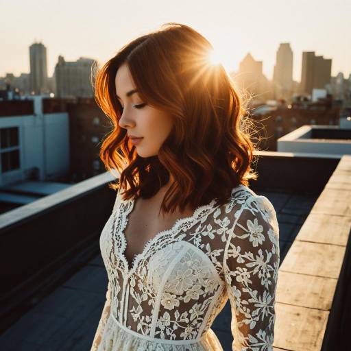 Fashion Model With Mahogany Hair on Rooftop