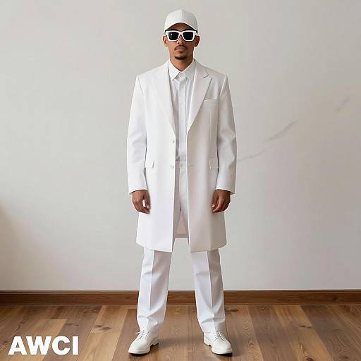 Stylish Man in All-White Ensemble