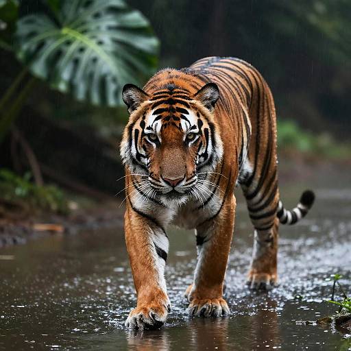 Realistic Tiger in Rainy Forest